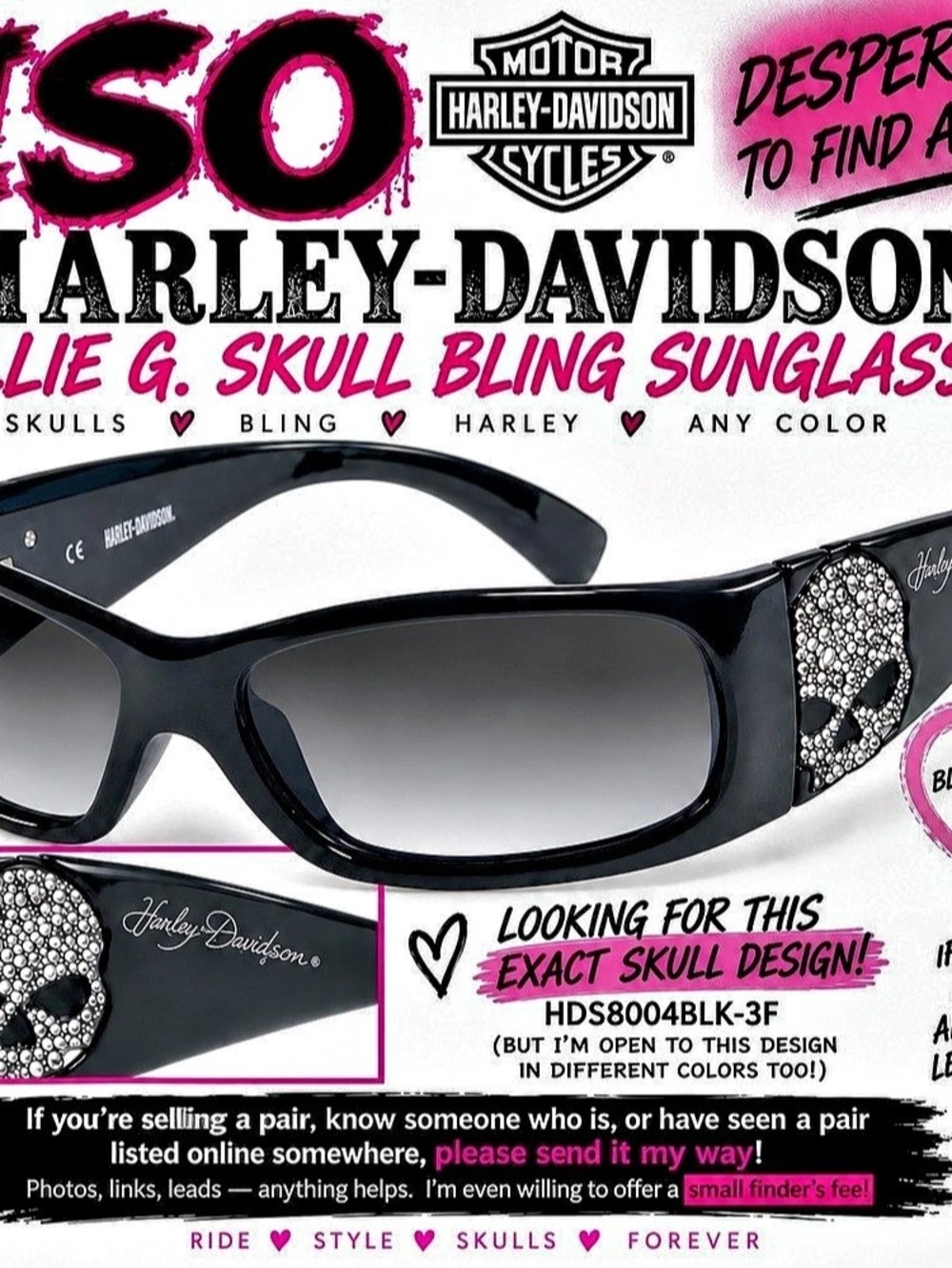 ISO Harley-Davidson Willie G Skull Bling Sunglasses HDS8004BLK-3F